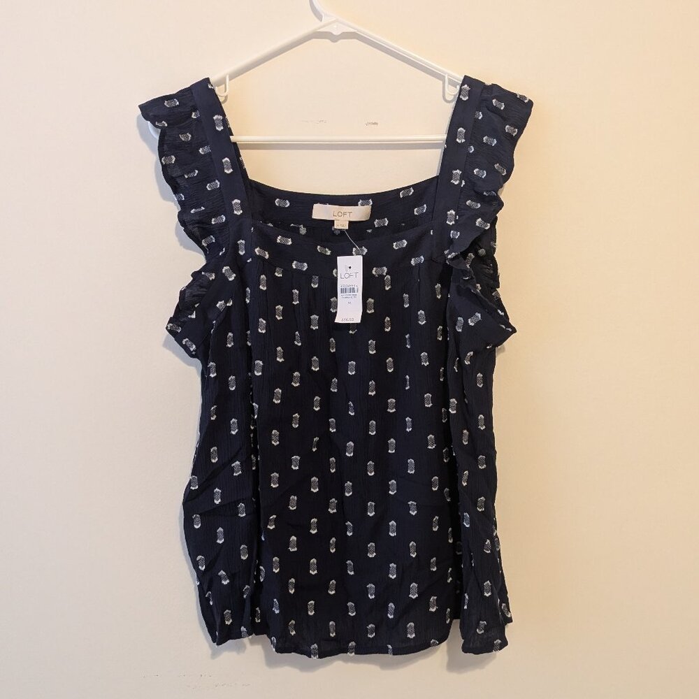 NWT LOFT Blue Ruffled Tank Top, Size Medium